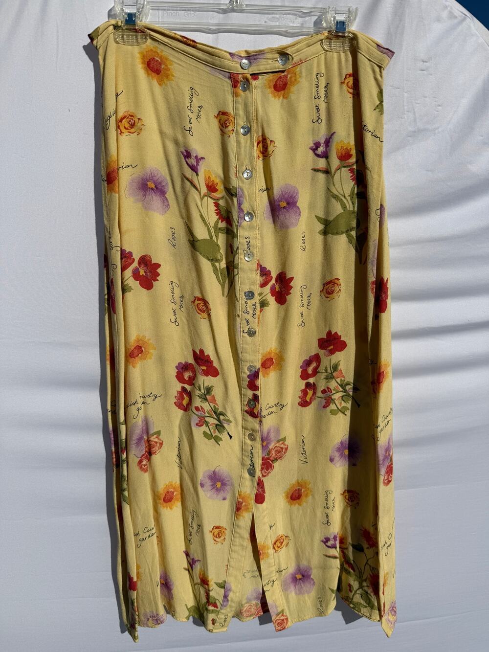 Vintage Mixit 90s Yellow Floral Button Down Midi Skirt Sz 14